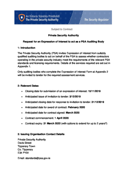 Request for an Expression of Interest to act as a PSA Auditing Body